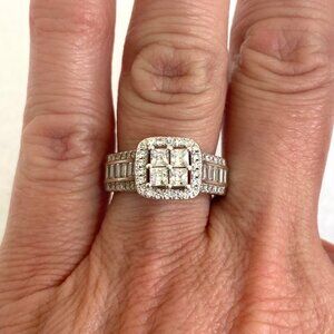 Sterling Silver 925 FZN Multi Stone Cubic Zirconia Engagement Ring Sz 6.75
